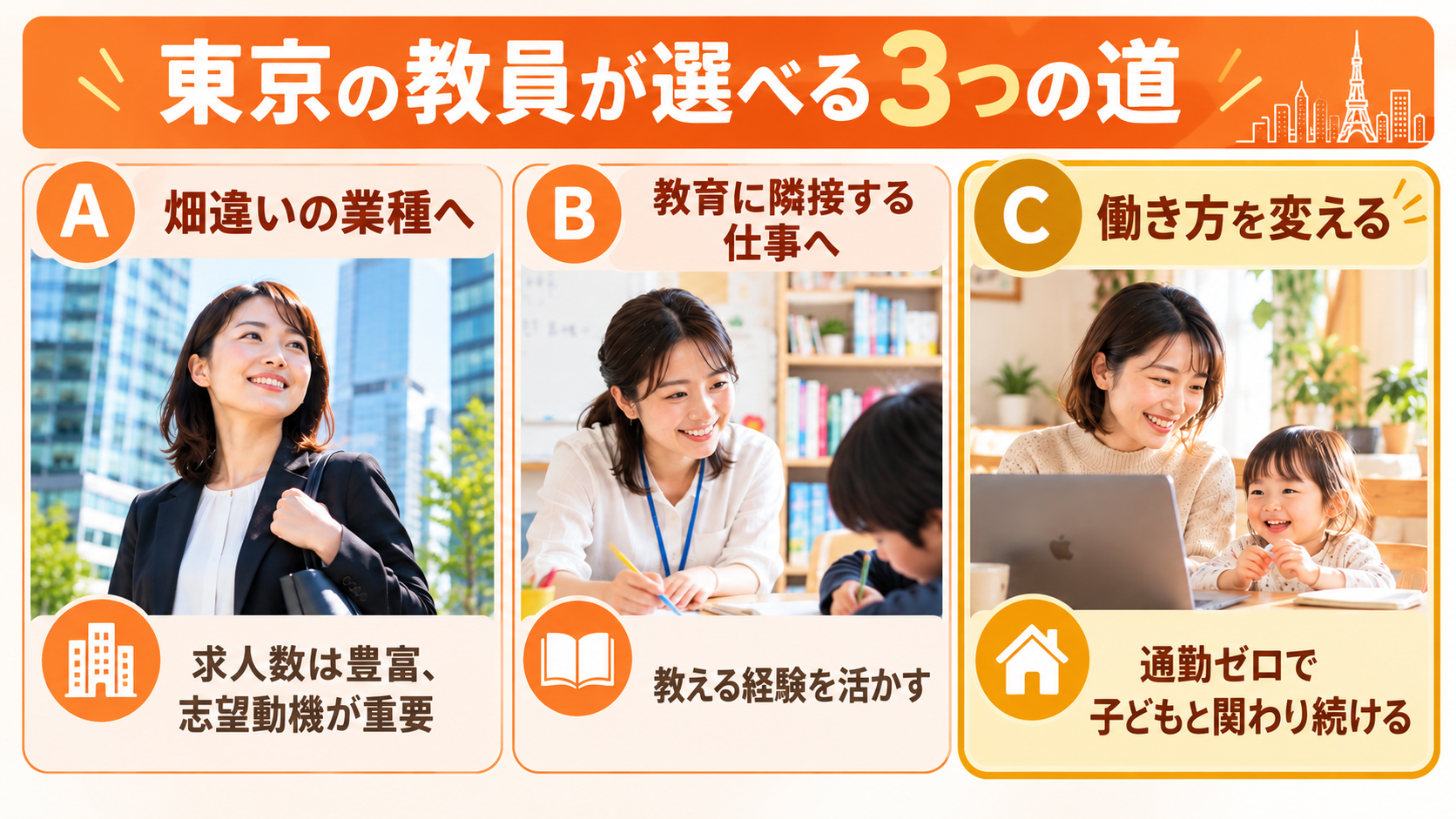東京の教員が選べる3つの道の比較
