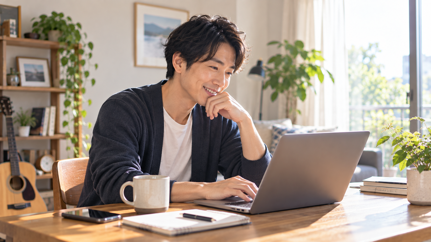 自宅からオンラインで子どもたちとつながる先生の後ろ姿