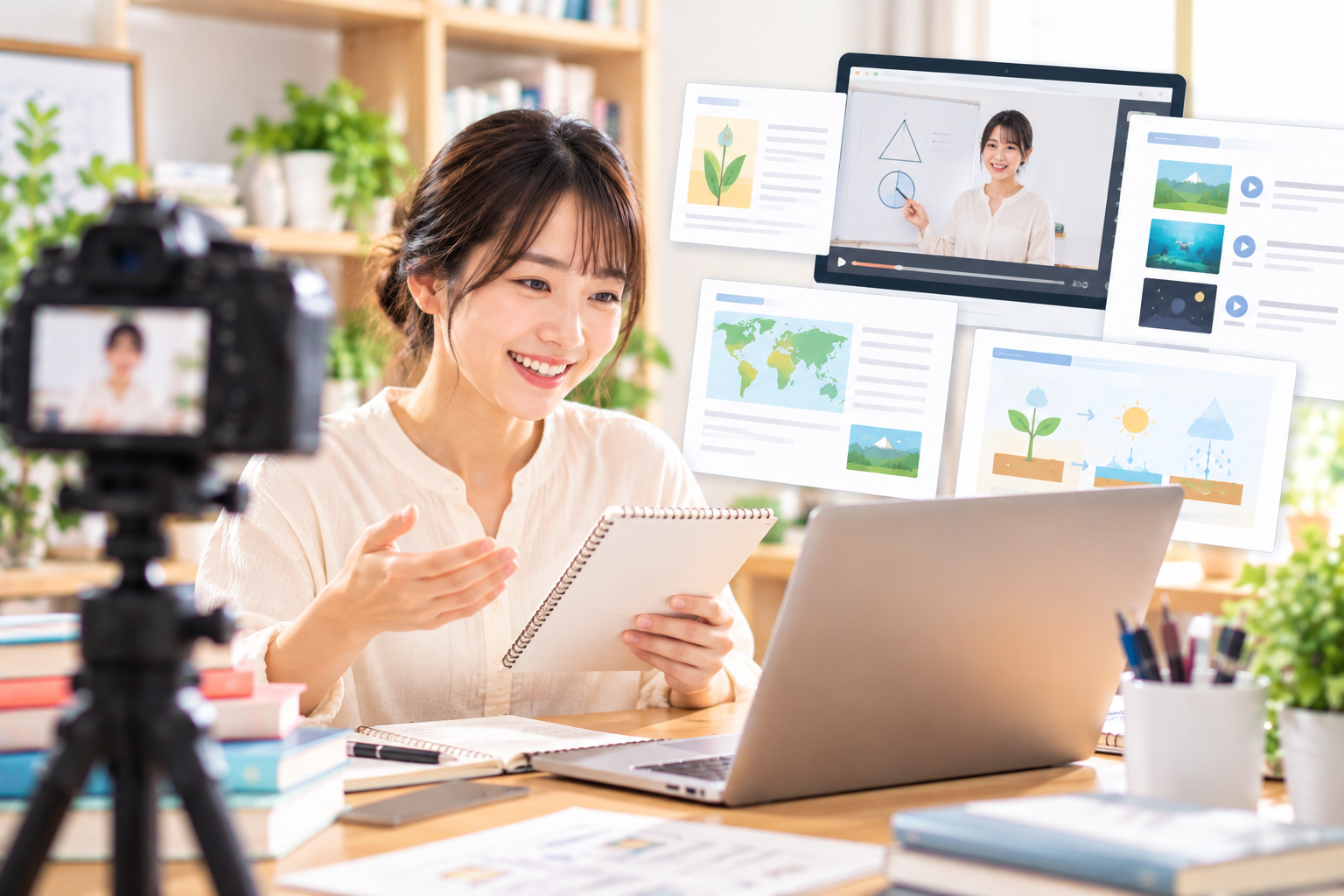 オンラインで教育コンテンツを発信する女性