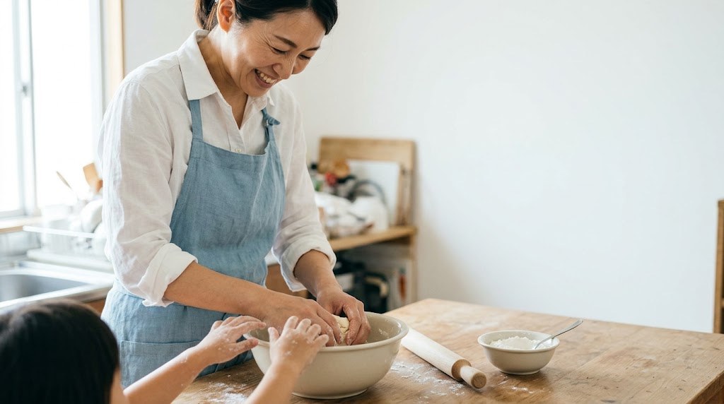 教員免許なしでフリースクールで働く女性が、得意な料理を子どもと一緒に楽しむ手元の場面（イメージ）