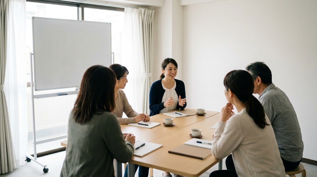 学習塾の多角化の一例として、平日の午前に小さな教室で大人向けの講座を開く様子(イメージ)