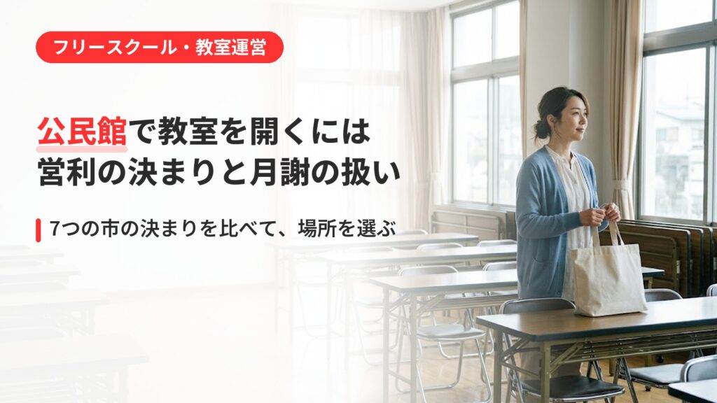公民館で教室を開くには｜営利の決まり・月謝の扱いと、場所を選ぶ考え方