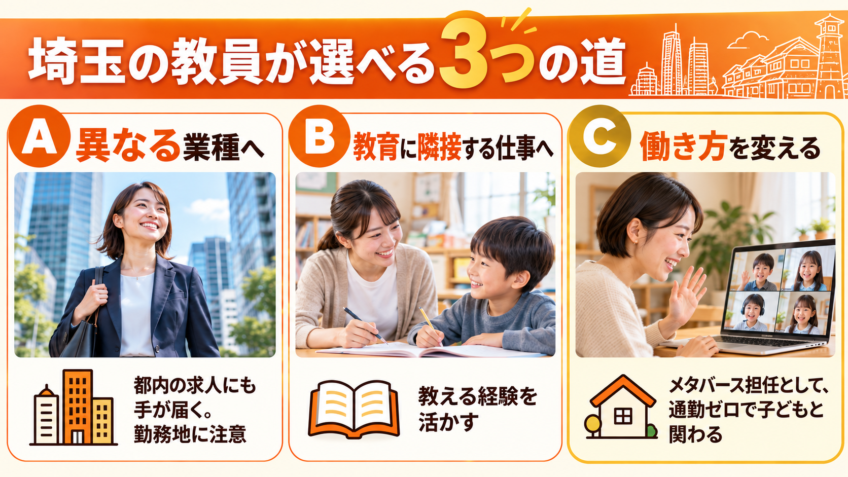 埼玉の教員が選べる3つの道の比較